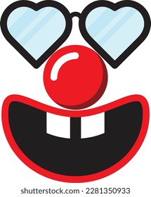 April Fool's Day Funny Glasses Vector Flat Icon. Happy April 1st Prank Disguise. Clown Red Nose Smile Heart Sunglasses Illustration. Happy April Fools Day Joker Mask. Halloween and Birthday Props.