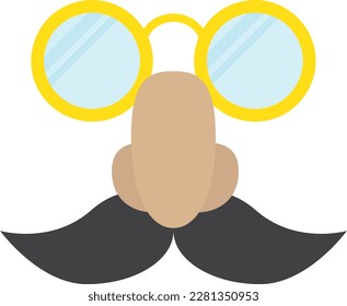 April Fool's Day Funny Glasses Vector Flat Icon. Happy April 1st Prank Disguise. Clown Nose Mustache Circle Sunglasses Illustration. Happy April Fools Day Joker Mask. Halloween and Birthday Props.