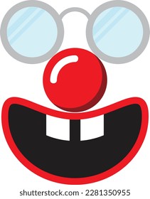 April Fool's Day Funny Glasses Vector Flat Icon. Happy April 1st Prank Disguise. Clown Red Nose Smile Circle Sunglasses Illustration. Happy April Fools Day Joker Mask. Halloween and Birthday Props.