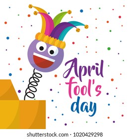 april fools day greeting card emoji smiling with hat and confetti