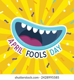 April fools Day greeting card. Vector illustration with cartoon mouth