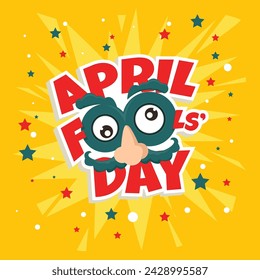 April fools day greeting card with funny cartoon face