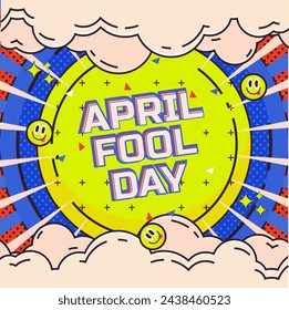 April Fool's Day greeting card design with modern popart style full of colors design