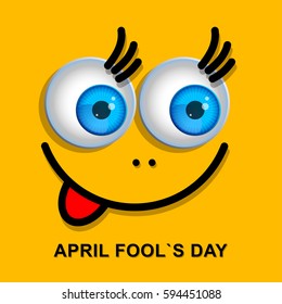 April Fools Day greeting card or background with funny cartoon face. 
Flat design. Contour line. 
Vector Illustration 