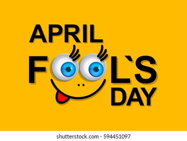 April Fools Day greeting card or background with funny cartoon face. 
Flat design. Contour line. 
Vector Illustration 