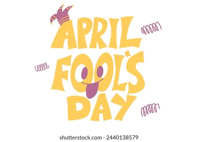 April fools day hand drawn text lettering isolated on white background. Holiday banner. Vector doodle illustration.