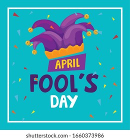 april fools day with hat buffoon vector illustration design