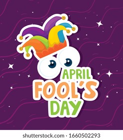 april fools day with hat buffoon vector illustration design