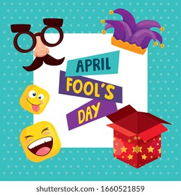 april fools day with hat buffoon and decoration vector illustration design