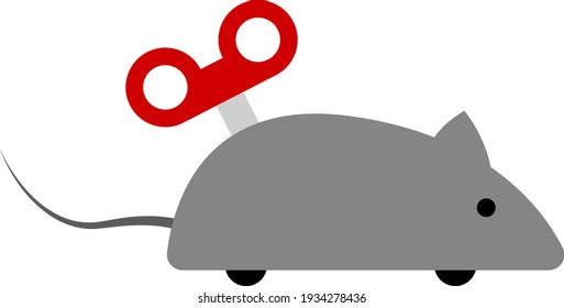 April Fool's Day Icon. Clockwork mouse. Flat Color Design. Vector Illustration.