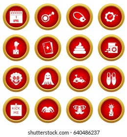 April fools day icon red circle set isolated on white background