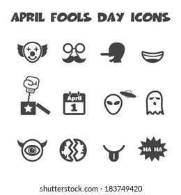 april fools day icons, mono vector symbols