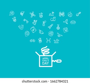 april fools day icons set over blue background, line style icon, vector illustration