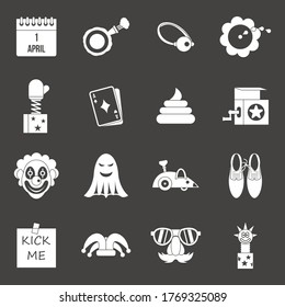 April fools day icons set vector white isolated on grey background