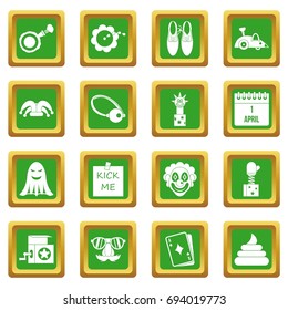 April fools day icons set in green color isolated vector illustration for web and any design