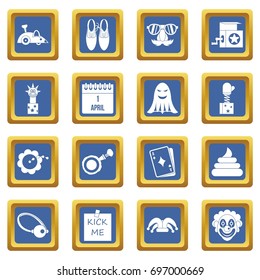 April fools day icons set in blue color isolated vector illustration for web and any design