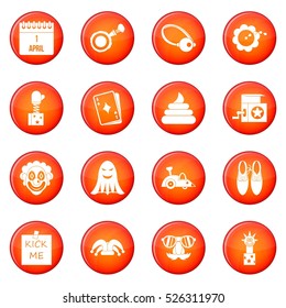 April fools day icons vector set of red circles isolated on white background