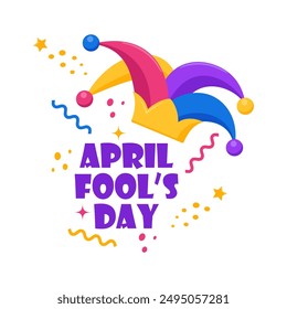 April Fool's Day illustration with Jester hat and text. Vector