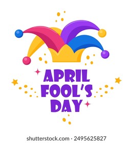 April Fool's Day illustration with Jester hat and text. Vector