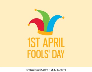 April Fools' Day inscription with jester hat vector. Clown hat vector. Jester hat icon. Fools' Day Poster, April 1. Funny holiday element. Important day