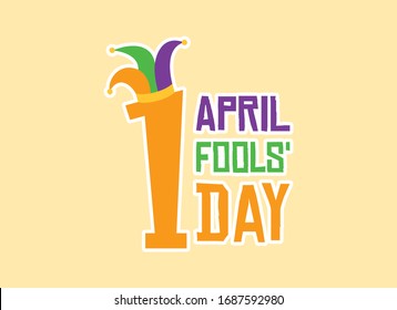 April Fools' Day inscription with jester hat vector. April Fools Day on April 1 vector. Jester hat icon. Number one for April Fools' Day vector. Funny holiday poster. Important day