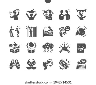 April Fools' Day. International day. Shocking gum. April prank. Whoopie cushion toy. Vector Solid Icons. Simple Pictogram