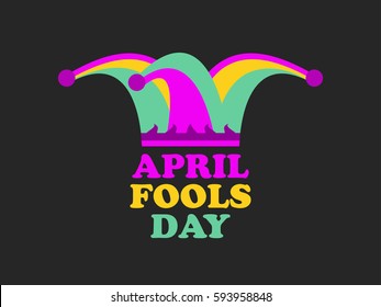 April Fools Day. Jester hat, cap and bells. Vector illustration