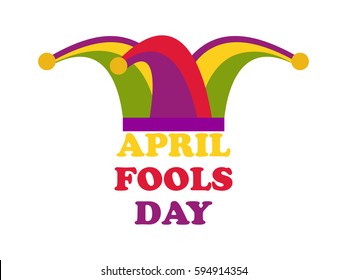 April Fools Day. Jester hat, cap and bells. Vector illustration