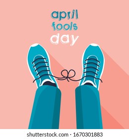 April fool's day. April Fool's joke concept. Tied shoelaces. Flat vector illustration.