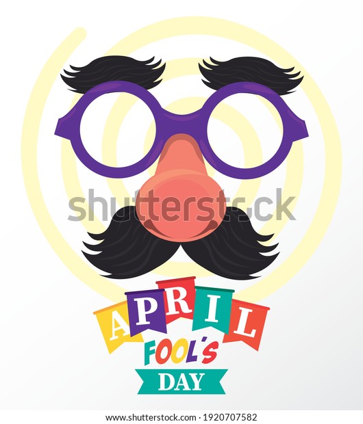 april fools day lettering with funny mask vector\
illustration design