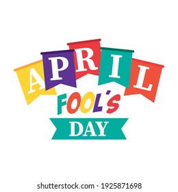 april fools day lettering with ribbon frame vector illustration design