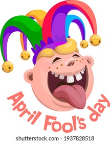 April Fool's Day lettering with smiling face with jester hat