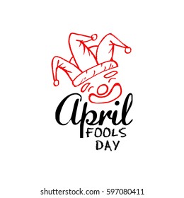  April Fools Day lettering text for greeting card. 1 April Fools Day