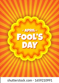 April Fool's Day pop art comic banner template. Vector funny postcard. Decorative swirl stripes background for april fool's holiday bright juicy colors. For posters, flyers, social media.