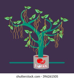 April Fools Day poster. Humorous illustration of April Fool fakes, pranks, false news. Spaghetti Tree hoax. Design idea for all fools day greeting card,  poster, flyer, banner. Vector illustration.