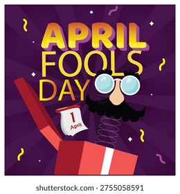 April Fools Day Poster with Jack in the Box, Groucho Glasses Mask and Confetti