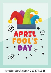 April fools day poster vector illustration with clown hat