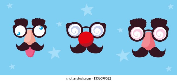 april fools day with set of crazy faces accessories