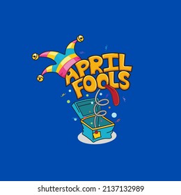 april fools day surprise box vector drawing on blue background