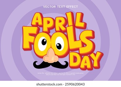 April fools day text effect graphic design illustration with funny cartoon face