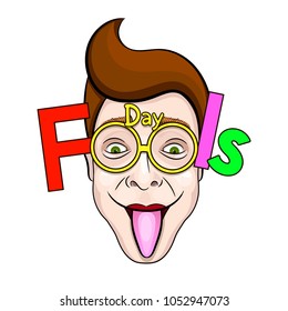 April Fools Day text and funny glasses vector illustration for greeting card, ad, promotion, poster