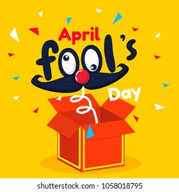 April fool's day text and funny red box vector background or banner graphic