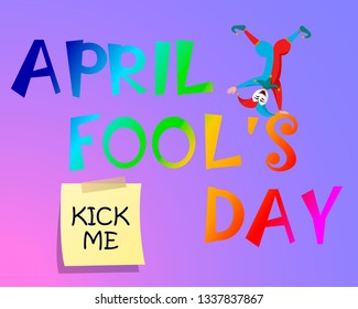 April fools day text with funny glasses and jester. Colorful desing. Vector illustration. EPS 10 vector illustration for greeting card, promotion, poster etc. Joke fool day april holiday. 