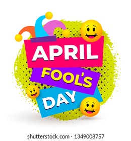 April Fools Day Text And Funny Glasses. Greeting Card, Ad, Promotion, Poster, Flier, Blog, Article, Marketing, Signage, Email. Flat Design. Vector Illustration. Isolated On White Background.