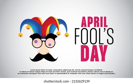 April Fools Day Text And Funny Glasses Jester Hat Vector Illustration For Greeting Card, Ad, Promotion, Poster, Flier, Blog, Article, Marketing, Signage, Email