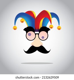 April Fools Day Text And Funny Glasses Jester Hat Vector Illustration For Greeting Card, Ad, Promotion, Poster, Flier, Blog, Article, Marketing, Signage, Email