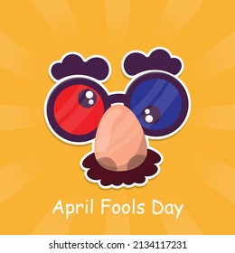 April Fools Day text and funny glasses EPS 10 vector illustration for greeting card, ad, promotion, poster, flier, blog, article, marketing, signage, email