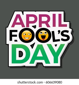 April Fools Day text with funny emoticons. EPS 10 vector illustration for greetings card, ads, promotion, poster, flier, blog etc