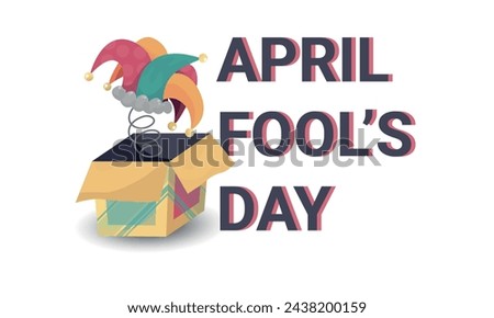 April Fools Day text with a jesters hat in box EPS 10 vector illustration for greeting card, ad, promotion, poster, flier, blog, article, marketing, signage, email