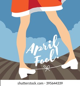 April Fool's Day tied shoelaces gag design. Eps 10 vector.